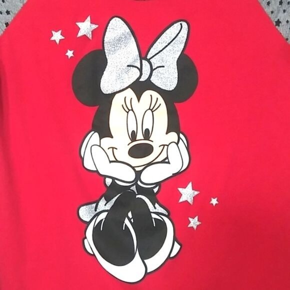 Disney Minnie Mouse Girls Long Sleeve Graphic Top With Star Sleeves Size XL (14/ - Picture 3 of 8